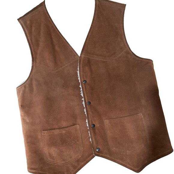 1970s Vintage Suede Sherpa Lined Vest Sears Small Mens Western Workwear Small - Picture 1 of 10